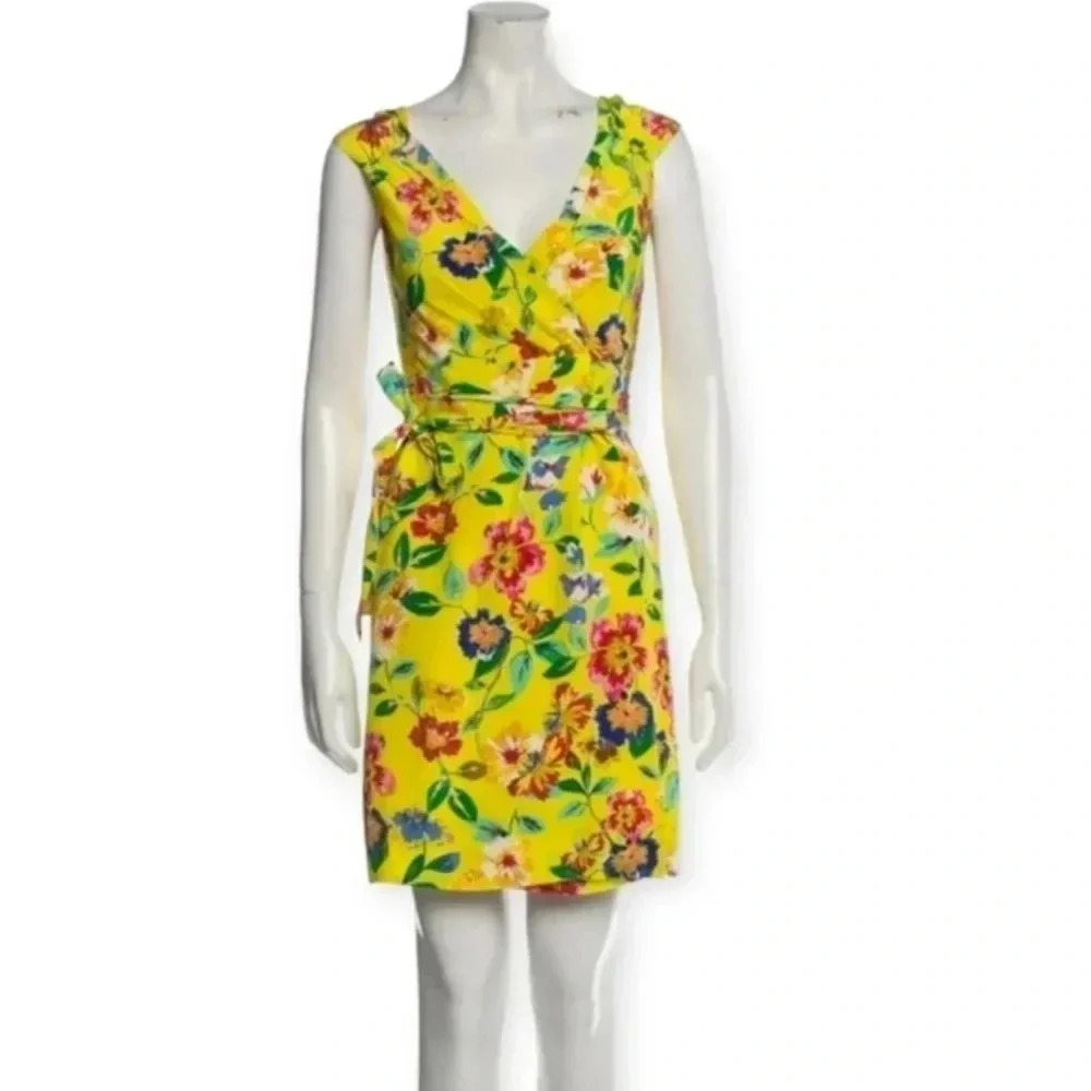 Kate Spade Yellow Floral Silk Wrap Dress Size 4